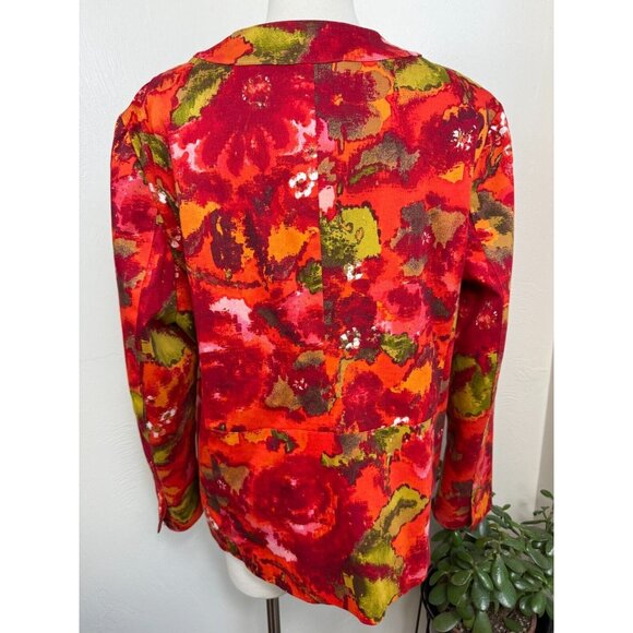 Chico's Womens Orange Red Watercolor Floral Button Jacket Size 3/XL Artsy Retro - Picture 8 of 13